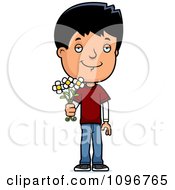 Adolescent Teenage Boy Holding Out Flowers