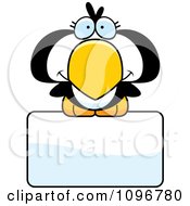 Poster, Art Print Of Cute Penguin Chick Over A Sign