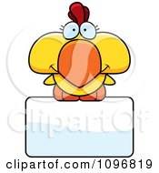 Poster, Art Print Of Cute Yellow Rooster Chick Over A Sign