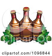Poster, Art Print Of Three Beer Bottles And Hops