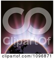 Clipart Europe Featured On The Earth Against An Eclipse And Pink Ligh Royalty Free Vector Illustration
