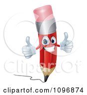 3d Happy Red Pencil Holding Two Thumbs Up