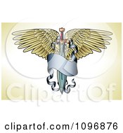 Poster, Art Print Of Winged Sword With A Long Blue Banner Tattoo Design