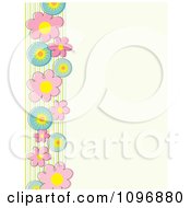 Poster, Art Print Of Spring Flowers And Stripes Border Over Beige Copyspace