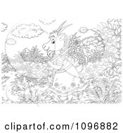Clipart Outlined Female Goat In A Garden With A Scythe Royalty Free Illustration by Alex Bannykh