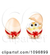 3d Easter Eggs One With A Bow And One With A Hatching Chick