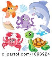 Cute Starfish Dolphin Octopus Crab Sea Turtle And Shells