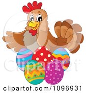 Poster, Art Print Of Friendly Brown Hen With Easter Eggs