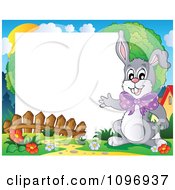 Poster, Art Print Of Happy Easter Rabbit Waving Around A Frame