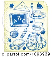 Clipart Blue Ink Sketches On Aged Ruled Paper Royalty Free Vector Illustration