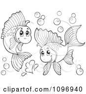 Two Outlined Happy Fish Playing Underwater