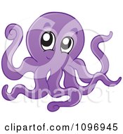 Clipart Cute Shy Purple Octopus Royalty Free Vector Illustration by visekart