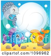 Poster, Art Print Of Three Happy Fish With A Bubble Frame Underwater