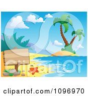 Poster, Art Print Of Blank Wood Sign On A Tropical Beach With Palm Trees