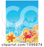 Poster, Art Print Of Beach Background With The Sea Surf Shells Crab And Starfish