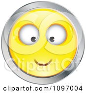 Poster, Art Print Of Yellow And Chrome Cartoon Smiley Emoticon Happy Face 2