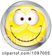 Poster, Art Print Of Yellow And Chrome Cartoon Smiley Emoticon Happy Face 3