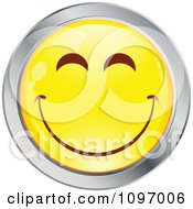 Poster, Art Print Of Yellow And Chrome Cartoon Smiley Emoticon Happy Face 4