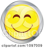 Poster, Art Print Of Yellow And Chrome Cartoon Smiley Emoticon Happy Face 7