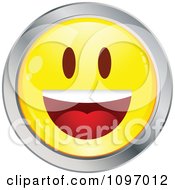 Poster, Art Print Of Yellow And Chrome Cartoon Smiley Emoticon Happy Face 10