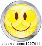 Poster, Art Print Of Yellow And Chrome Cartoon Smiley Emoticon Happy Face 12