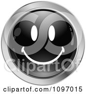 Clipart Black And Chrome Cartoon Smiley Emoticon Face Royalty Free Vector Illustration