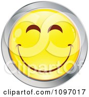 Clipart Yellow And Chrome Cartoon Smiley Emoticon Happy Face 14 Royalty Free Vector Illustration
