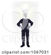 Businessman With A Lightbulb Head Standing With His Hands On His Hips