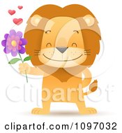 Poster, Art Print Of Sweet Romantic Lion Holding Out A Flower