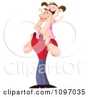 Clipart Happy Girl Riding On Her Fathers Shoulders Royalty Free Vector Illustration