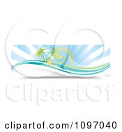 Poster, Art Print Of Banner Of Sun Rays Swirls Waves And Palm Trees