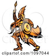 Gold And Orange Spartan Warrior Armed With A Spear And Shield