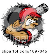 Poster, Art Print Of Buff Baseball Player In A Helmet Ready To Swing A Bat Over A Barbed Wire Circle