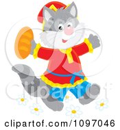Poster, Art Print Of Happy Cat In Clothes Walking Upright And Holding Bread
