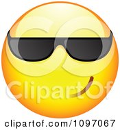 Poster, Art Print Of Cool Yellow Cartoon Smiley Emoticon Face Wearing Sunglasses 1