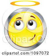 Poster, Art Print Of Innocent Angel Yellow And Chrome Cartoon Smiley Emoticon Face With A Halo