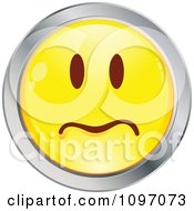 Poster, Art Print Of Yellow And Chrome Worried Cartoon Smiley Emoticon Face 1