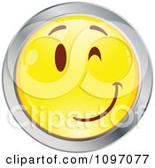 Poster, Art Print Of Flirty Winking Yellow And Chrome Cartoon Smiley Emoticon Face 3