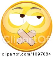 Clipart Silenced Yellow Emoticon Smiley Face With Bandages Royalty Free Vector Illustration by beboy
