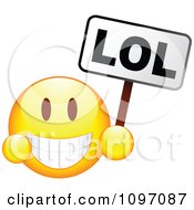 Poster, Art Print Of Clipart Grinning Yellow Emoticon Smiley Face Holding An Lol Sign- Royalty Free Vector Illustration