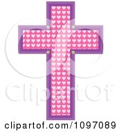 Clipart Pink Heart Patterned Easter Cross Outlined In Purple Royalty Free Vector Illustration