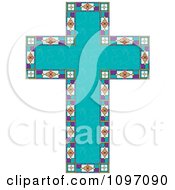Turquoise Peace Dove Patterned Easter Cross Bordered With Stained Glass