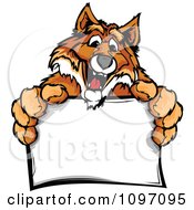 Happy Fox Mascot Holding A Sign
