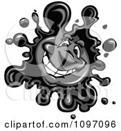 Clipart Happy Black Ink Splatter Mascot Royalty Free Vector Illustration by Chromaco