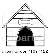 Clipart Black And White Dog House With A Bone Above The Door Royalty Free Vector Illustration by Hit Toon