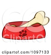 Clipart Bone In A Red Dog Bowl Dish Royalty Free Vector Illustration