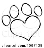 Clipart Outlined Heart Shaped Dog Paw Print Royalty Free Vector Illustration by Hit Toon #COLLC1097138-0037