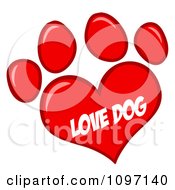 Red Love Dog Heart Shaped Paw Print