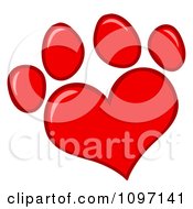 Poster, Art Print Of Red Heart Shaped Dog Paw Print