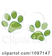 Poster, Art Print Of Two Green Dog Paw Prints